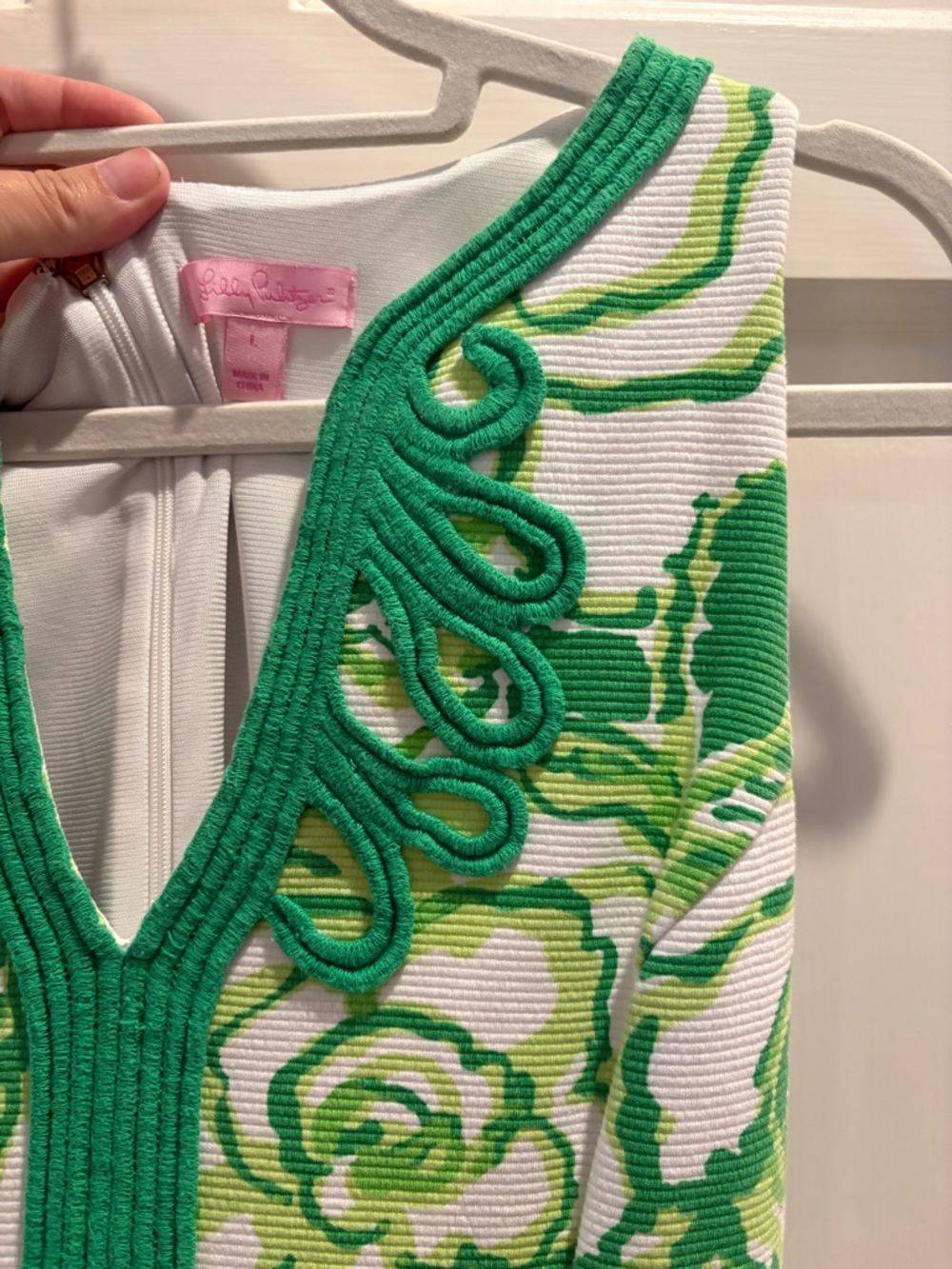 Sleeveless Green Floral Shift Dress - White & Lime - Picture 2 of 3